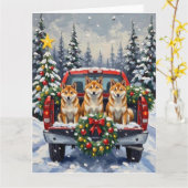 Shiba Inu Christmas Red Truck Holiday Kaart (Gele Bloem)
