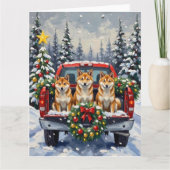 Shiba Inu Christmas Red Truck Holiday Kaart (Voorkant)