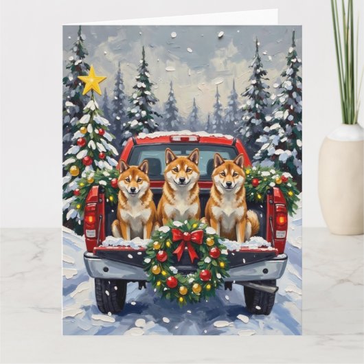 Shiba Inu Christmas Red Truck Holiday Kaart (Voorkant)