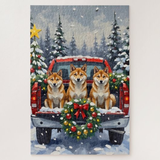 Shiba Inu Christmas Red Truck Holiday Legpuzzel (Verticaal)