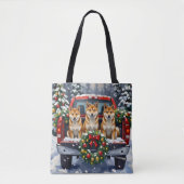 Shiba Inu Christmas Red Truck Holiday Tote Bag (Voorkant)