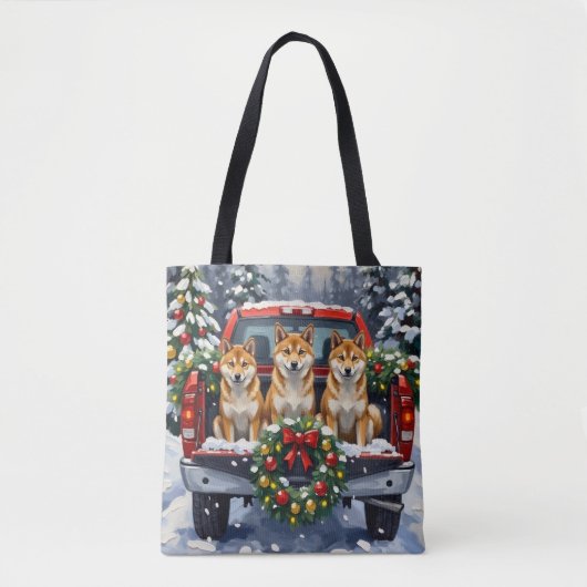 Shiba Inu Christmas Red Truck Holiday Tote Bag (Voorkant)