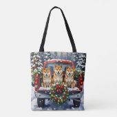 Shiba Inu Christmas Red Truck Holiday Tote Bag (Achterkant)