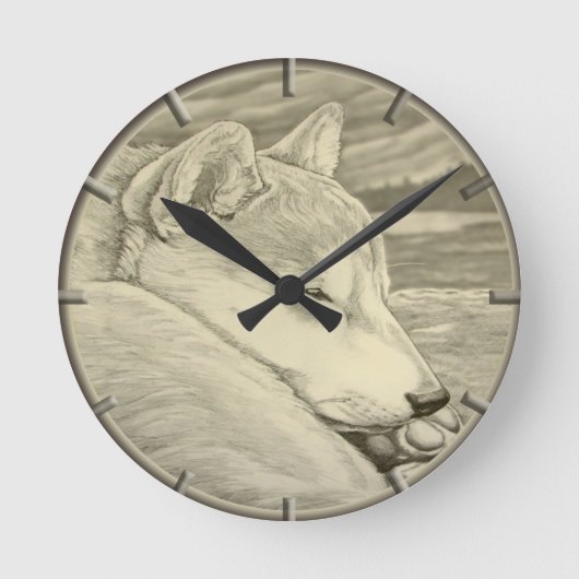 Shiba Inu Clock Gifts Decor 柴 礼 Muurklok 物 Ronde Klok (Voorkant)
