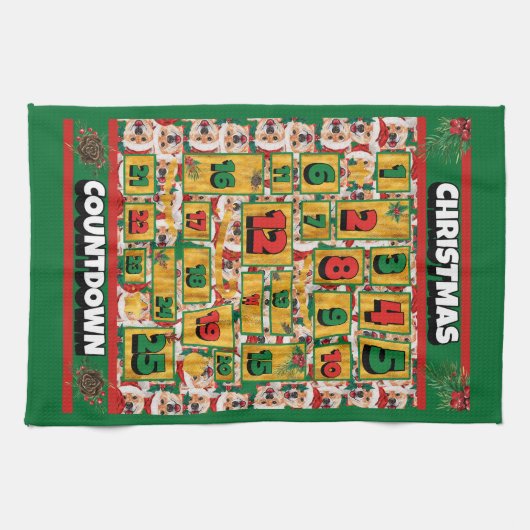 Shiba Inu Counting-down Kerstmis Advent Calendar D Theedoek (Horizontaal)