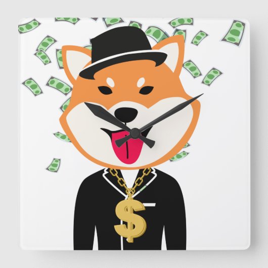 Shiba Inu Crypto Millionaire Square Wall klok (Voorkant)