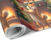 Shiba Inu Decorating the Christmas Tree Painting Cadeaupapier (Rol Hoek)