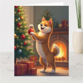 Shiba Inu Decorating the Christmas Tree Painting Kaart (Voorkant)
