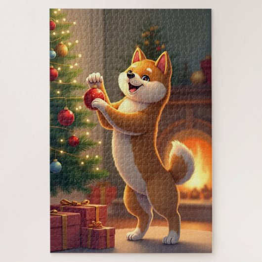 Shiba Inu Decorating the Christmas Tree Painting Legpuzzel (Verticaal)