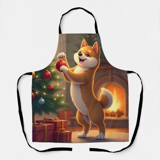 Shiba Inu Decorating the Christmas Tree Painting Schort (Voorkant)