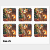 Shiba Inu Decorating the Christmas Tree Painting Vierkante Sticker (Vel)