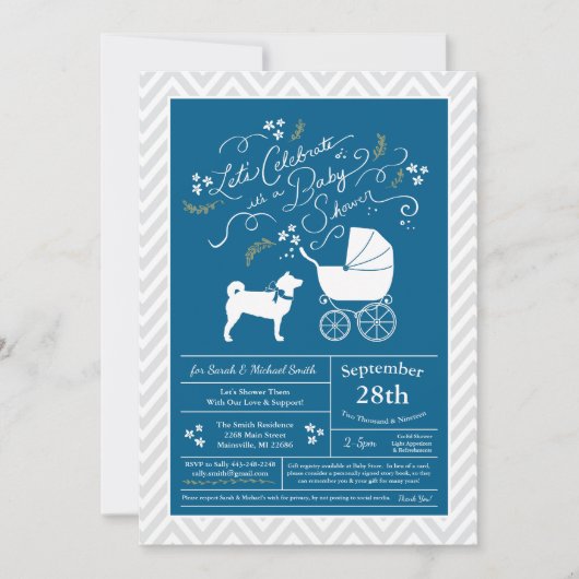 Shiba Inu Dog Baby shower Boy Blue Kaart (Voorkant)