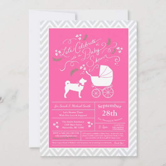 Shiba Inu Dog Baby shower Girl Pink Kaart (Voorkant)
