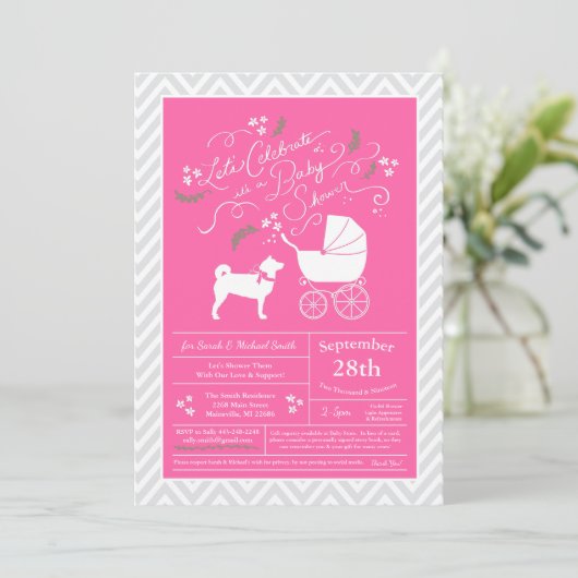 Shiba Inu Dog Baby shower Girl Pink Kaart (Staand voorkant)