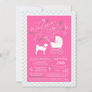 Shiba Inu Dog Baby shower Girl Pink Kaart