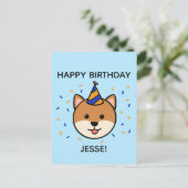 Shiba Inu Dog | Blauwe en Oranje geboorte-groet Briefkaart (Staand voorkant)