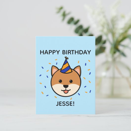 Shiba Inu Dog | Blauwe en Oranje geboorte-groet Briefkaart (Staand voorkant)