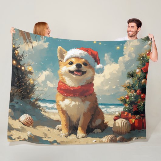 Shiba Inu Dog Christmas  Beach Fleece Deken (In situ)