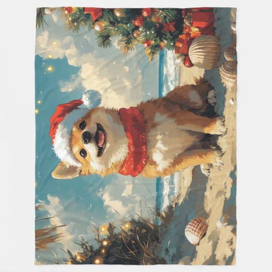 Shiba Inu Dog Christmas  Beach Fleece Deken (Voorkant)