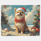 Shiba Inu Dog Christmas  Beach Fleece Deken (Voorkant (Horizontaal))