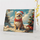 Shiba Inu Dog Christmas  Beach Kaart (Gele Bloem)
