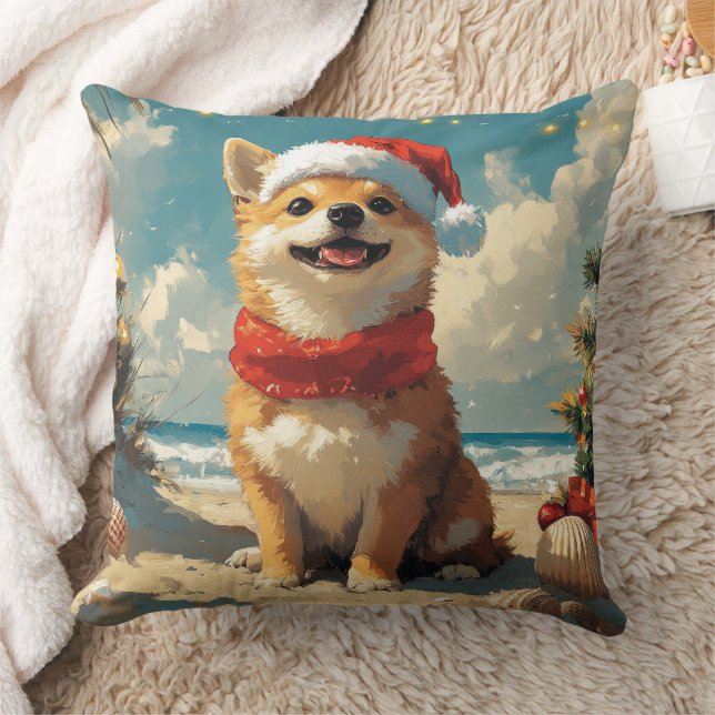 Shiba Inu Dog Christmas  Beach Kussen (Deken)