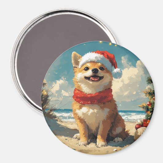 Shiba Inu Dog Christmas  Beach Magneet (Voorkant / Achterkant)