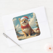Shiba Inu Dog Christmas  Beach Vierkante Sticker (Envelop)
