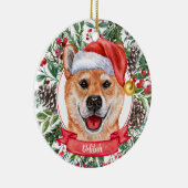 Shiba Inu Dog Custom Santa Hat kerstversiering Keramisch Ornament (Rechts)