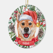 Shiba Inu Dog Custom Santa Hat kerstversiering Keramisch Ornament (Links)