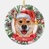 Shiba Inu Dog Custom Santa Hat kerstversiering Keramisch Ornament (Achterkant)