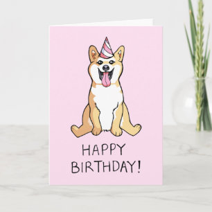 Shiba Inu Dog Drawing Happy Birthday Card Kaart