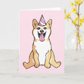 Shiba Inu Dog Drawing Happy Birthday Kaart (Gele Bloem)