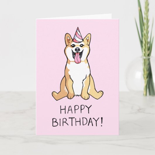 Shiba Inu Dog Drawing Happy Birthday Kaart (Voorkant)