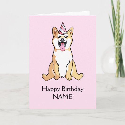 Shiba Inu Dog Drawing Happy Birthday Sjabloon (Voorkant)