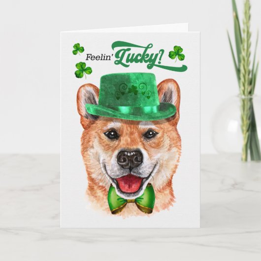 Shiba Inu Dog Feelin' Lucky St Patrick's Day Feestdagen Kaart (Voorkant)