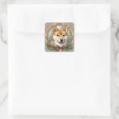 Shiba Inu Dog Gepersonaliseerde Kerst Kaart Sticke Vierkante Sticker (Tas)