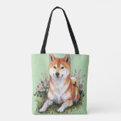 Shiba Inu Dog Green Canvas tas Waterverf Art (Achterkant)