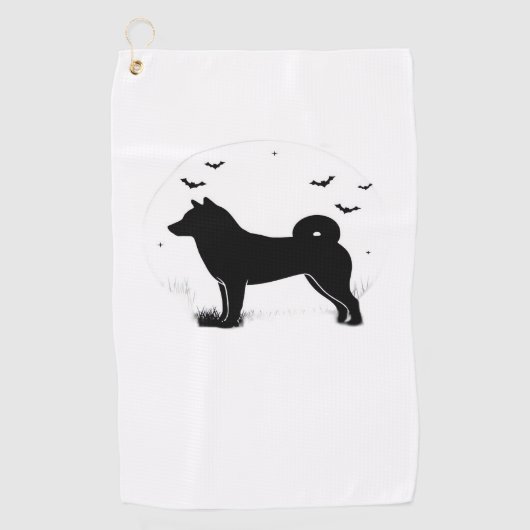 Shiba Inu Dog - Halloween Moon Silhouette Oversize Golfhanddoek (Voorkant)