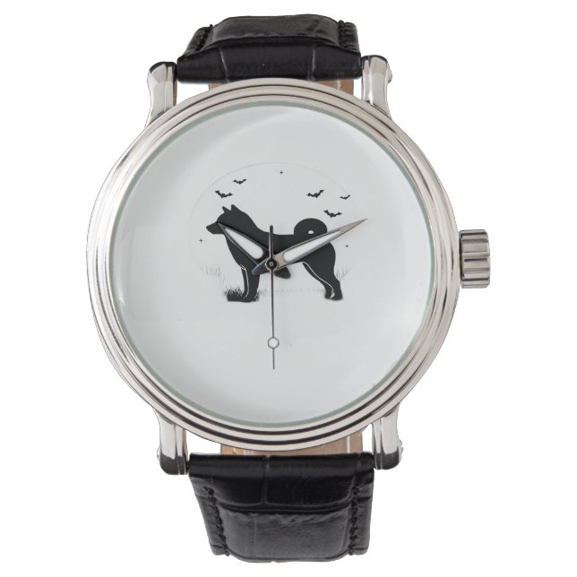 Shiba Inu Dog - Halloween Moon Silhouette Oversize Horloge (Voorkant)