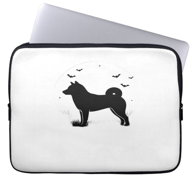 Shiba Inu Dog - Halloween Moon Silhouette Oversize Laptop Sleeve (Voorkant)
