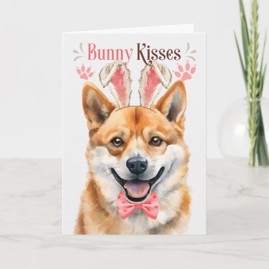 Shiba Inu Dog in Bunny Ears voor Pasen Feestdagen Kaart (Voorkant)