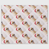 Shiba Inu dog in Santa Claus red hats Cadeaupapier (Vlak)