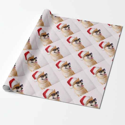 Shiba Inu dog in Santa Claus red hats Cadeaupapier (Uitgerold)