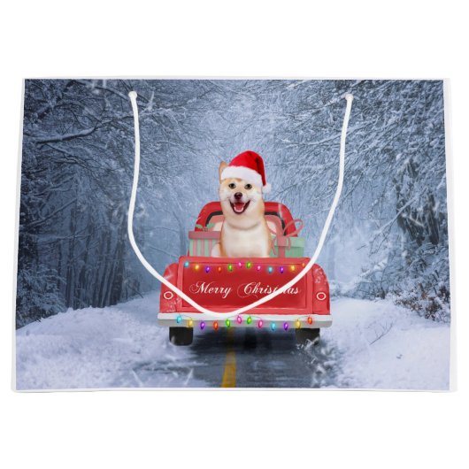 Shiba Inu Dog in sneeuw, met kersttruck Groot Cadeauzakje (Voorkant)