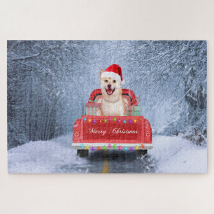 Shiba Inu Dog in sneeuw, met kersttruck Legpuzzel