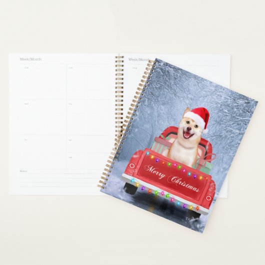 Shiba Inu Dog in sneeuw, met kersttruck Planner (Display)