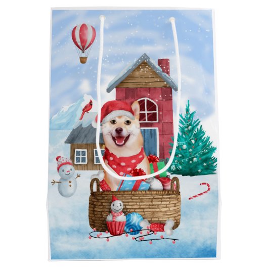 Shiba Inu Dog in sneeuwkersthondenhuis Medium Cadeauzakje (Achterkant)