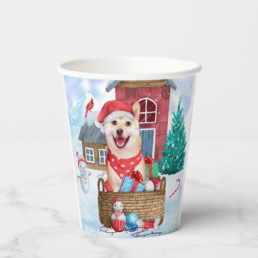 Shiba Inu Dog in sneeuwkersthondenhuis Papieren Bekers (Achterkant)