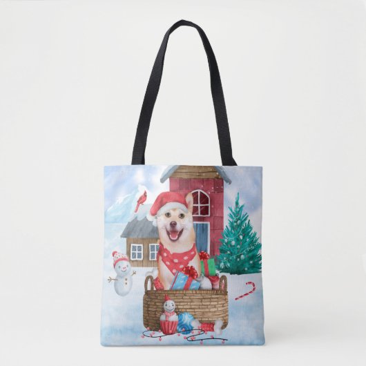 Shiba Inu Dog in sneeuwkersthondenhuis Tote Bag (Voorkant)